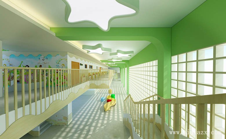 開(kāi)闊大方的幼兒園走廊裝修效果圖